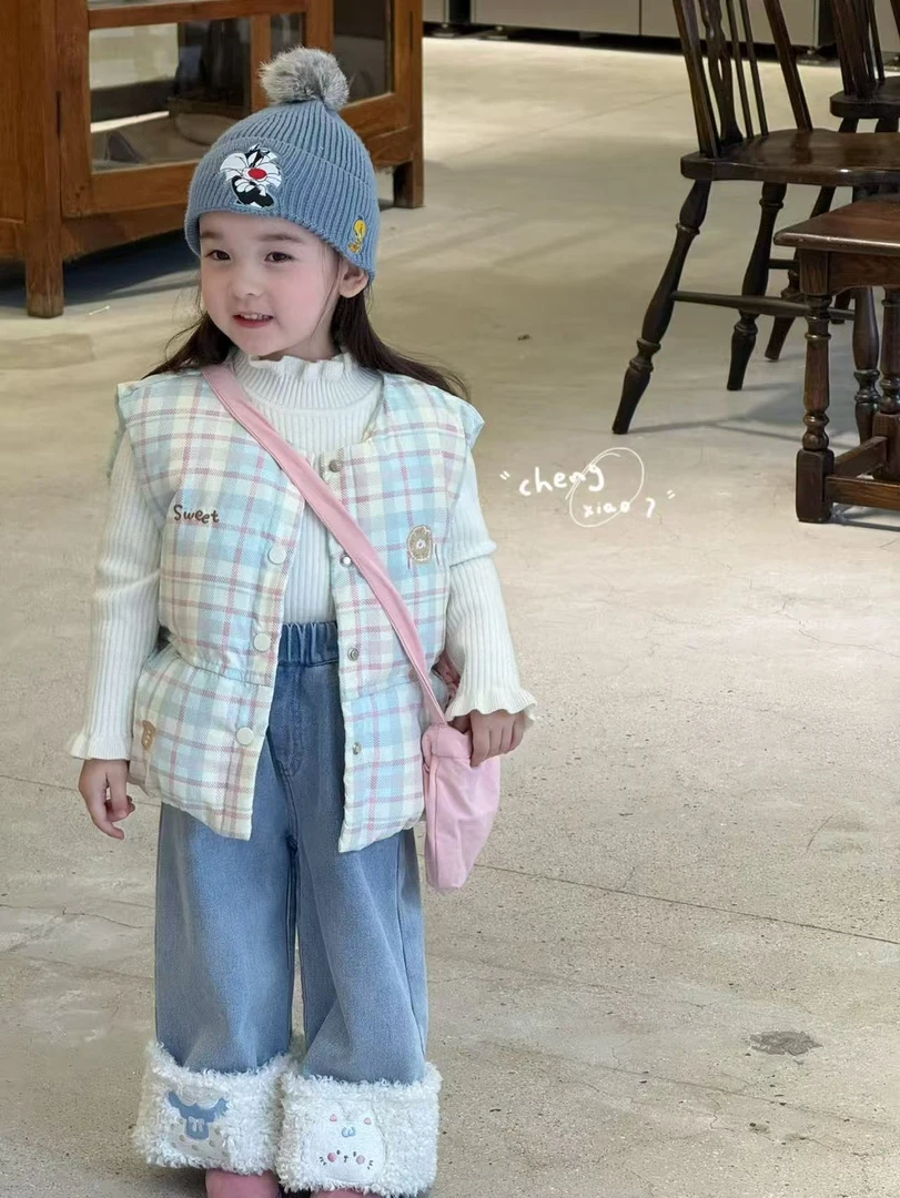 橙小七·25深秋~蓝粉格子马甲牛仔裤套装55279。55250（汉服）