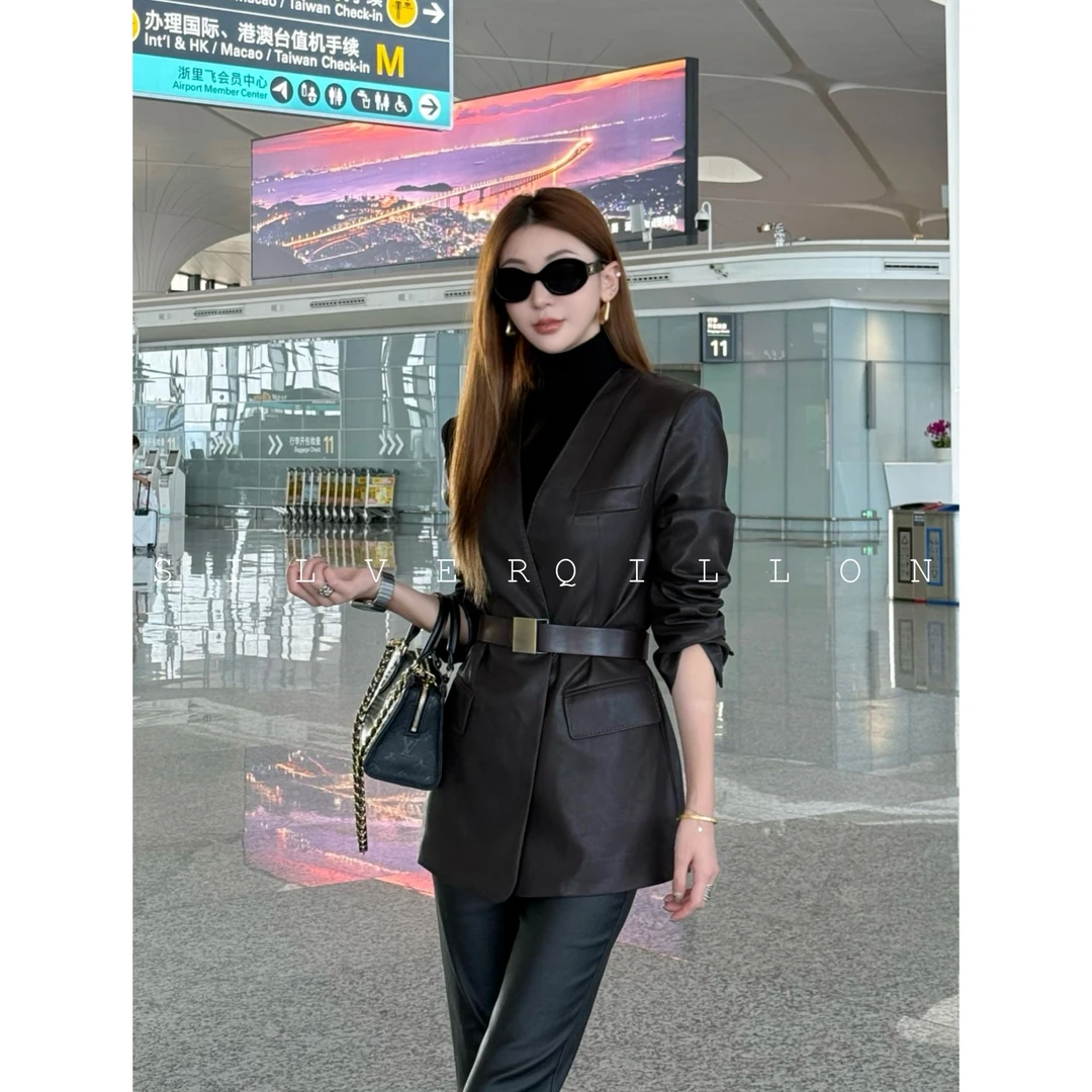 KIKI【拱针皮衣】2025初秋新款显瘦时尚高级气质时尚皮衣外套5Q3276