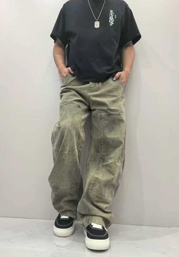 秋季新款美式牛仔弯刀裤工装裤高品质宽松