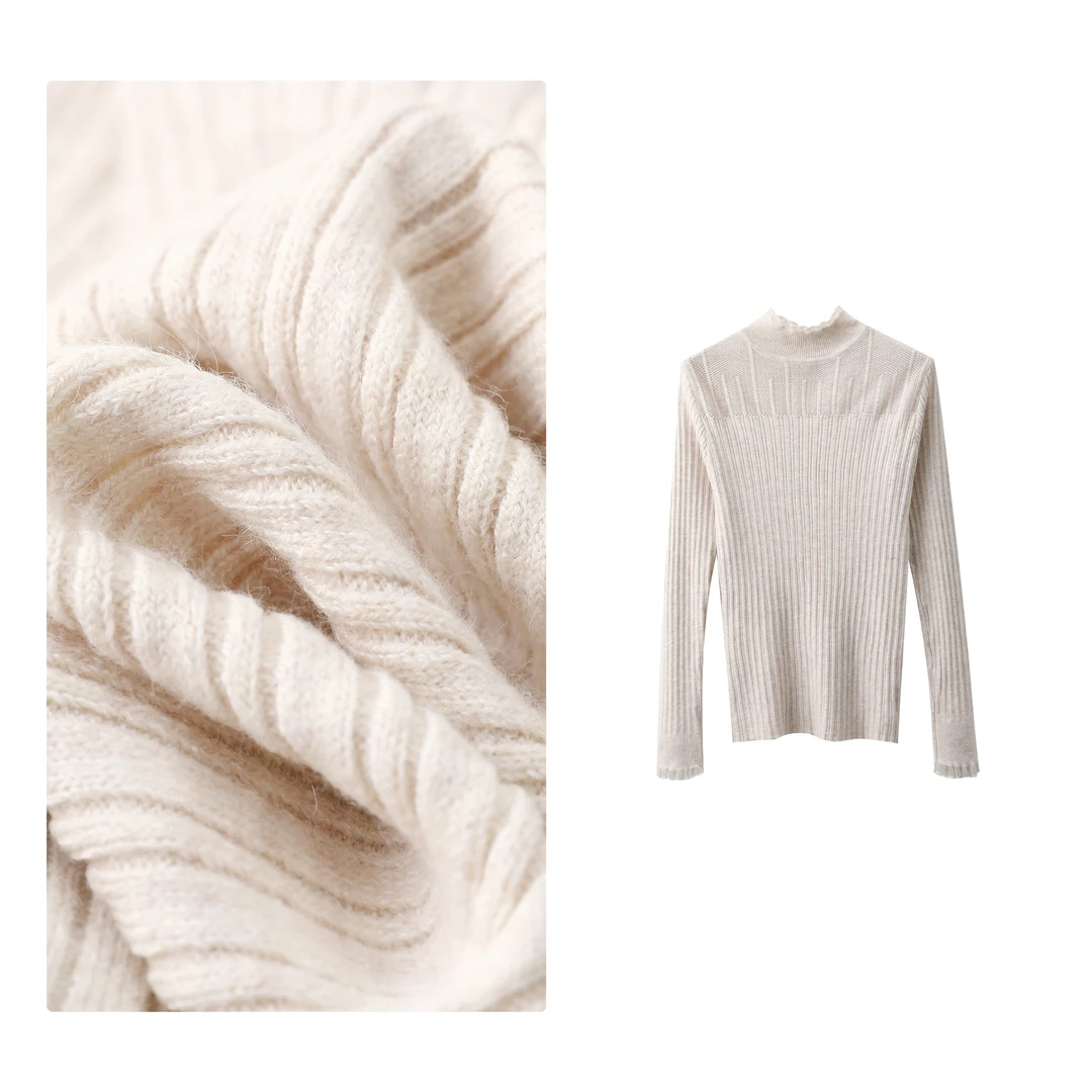 门店21&9！瘦瘦打底衫」钢琴提花拼接显瘦修身女式针织衫 H00904