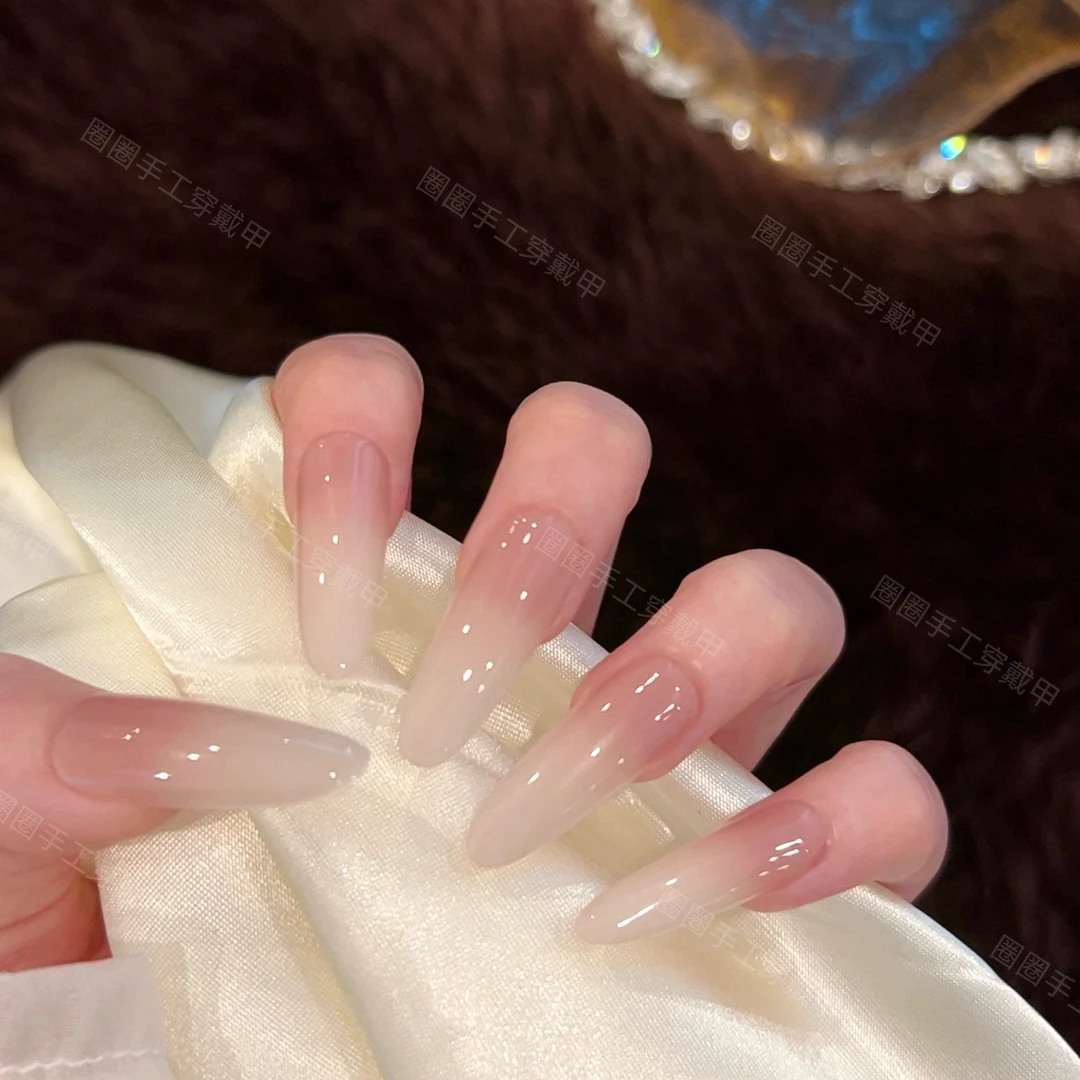 『华妃甘露』华妃摸脸显白裸粉冰透高级感短中长纯手工穿戴美甲贴片