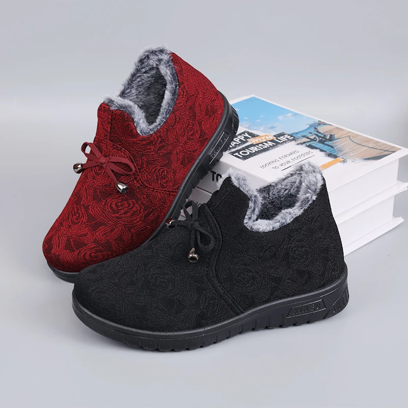 2025新款妈妈鞋冬季保暖加绒防滑加厚棉鞋一脚蹬雪地靴中老年女靴
