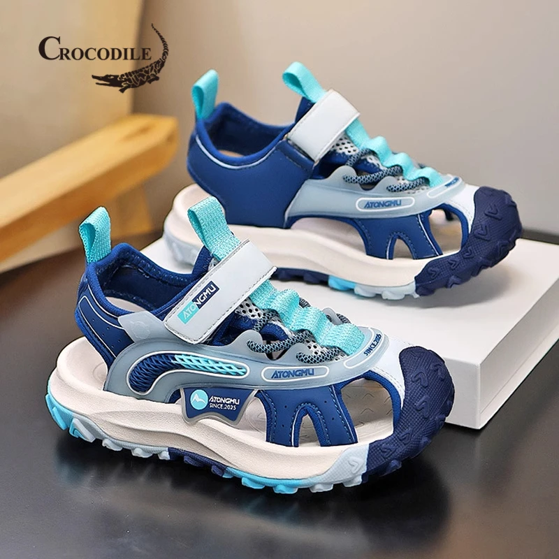 鳄鱼恤凉鞋男款夏季网面透气镂空全包中大童沙滩厚底防滑户外休闲
