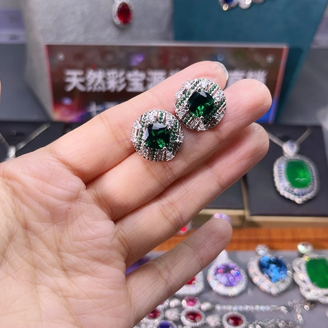 银S925镶嵌耳饰祖母绿t z 104
