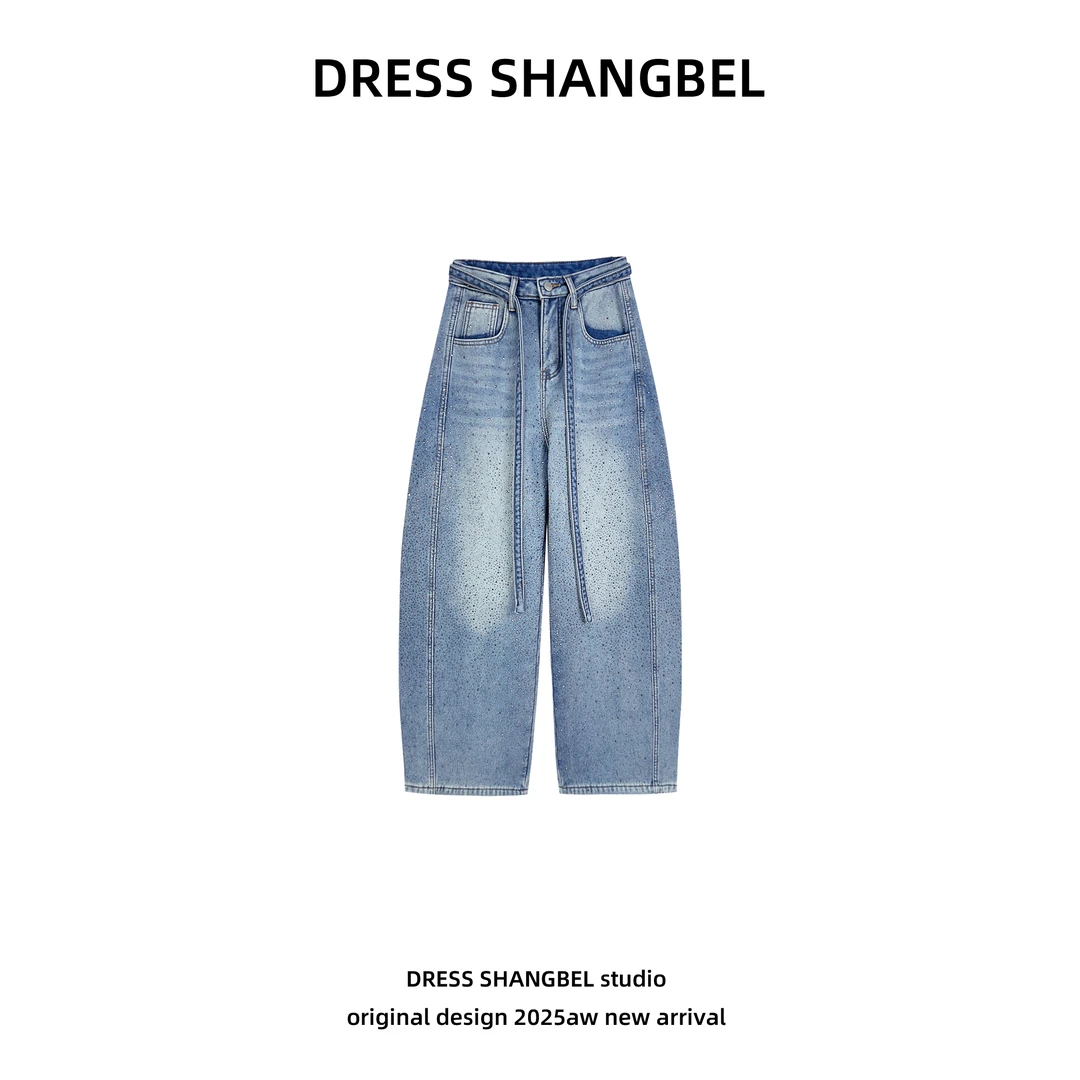 DRESS -秋冬季新款C51时尚潮流水洗复古街头宽松加绒牛仔裤6208H