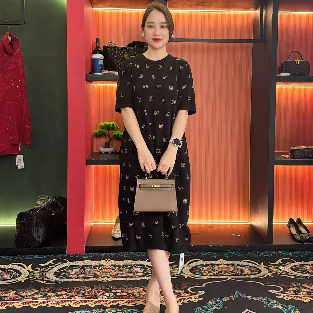 512多金大码气质减龄长款裙子女装设计感连衣裙女