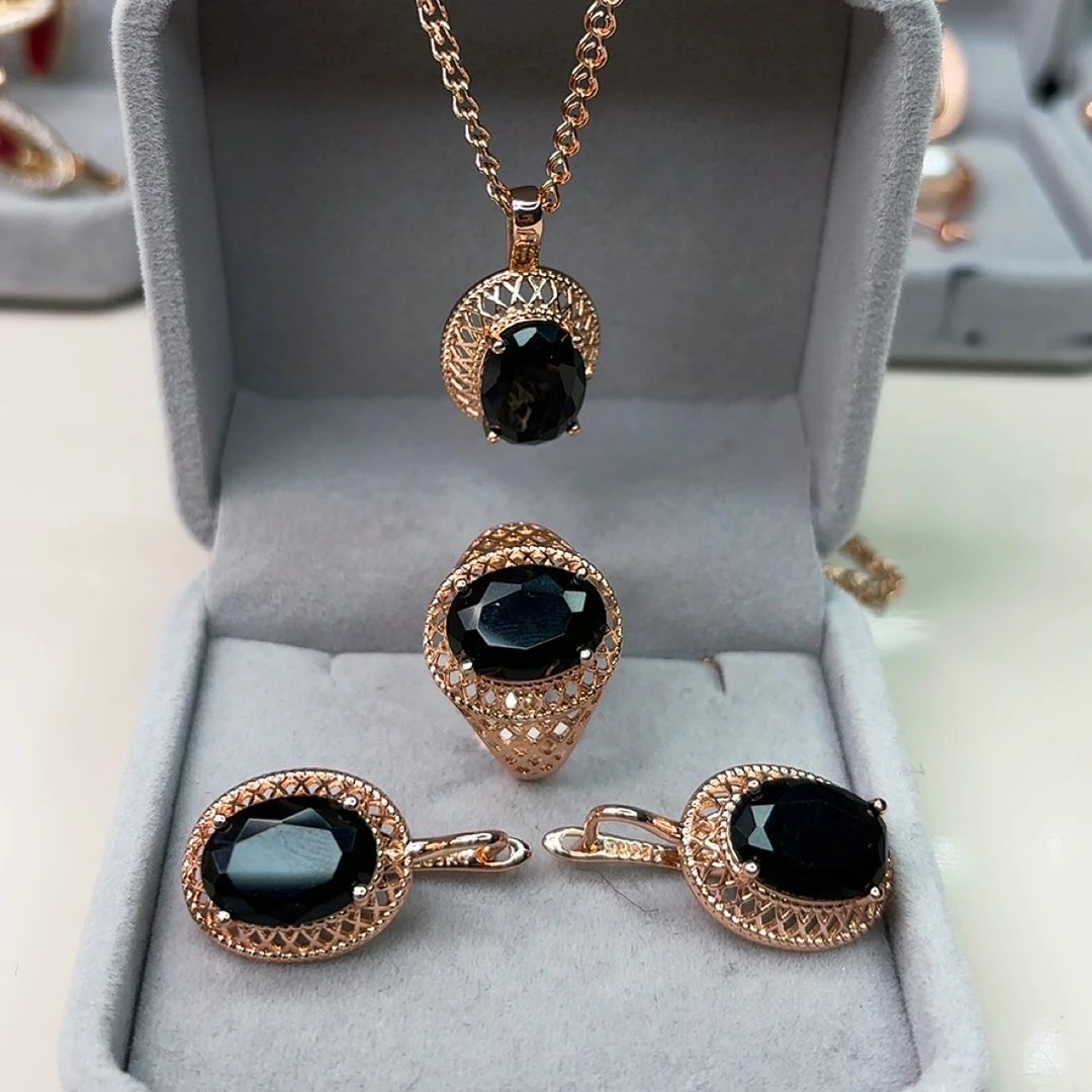 铜合金锆石项链 新款镀金镂空套装