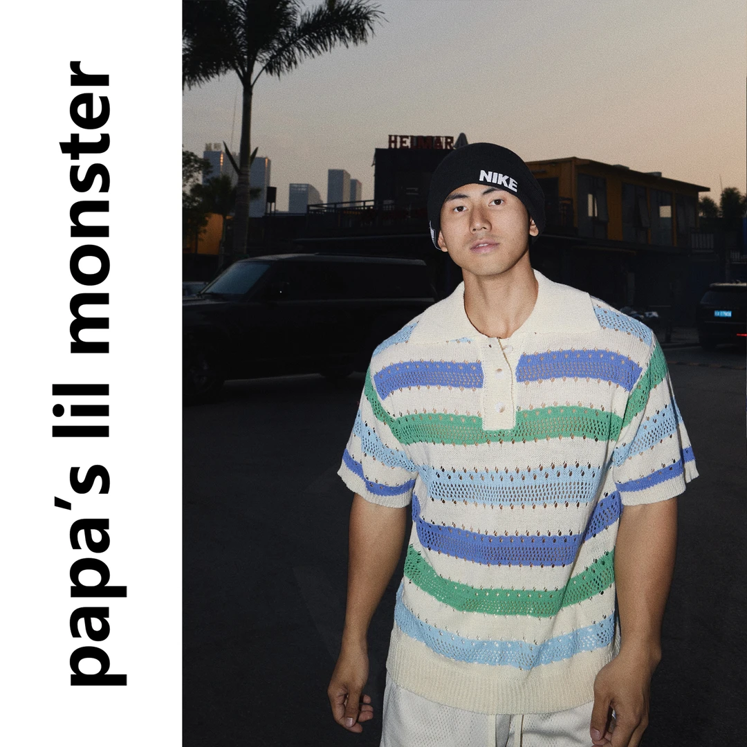 PAPASLILMONSTER美式复古彩色条纹短袖polo衫男女夏日沙滩度假T恤