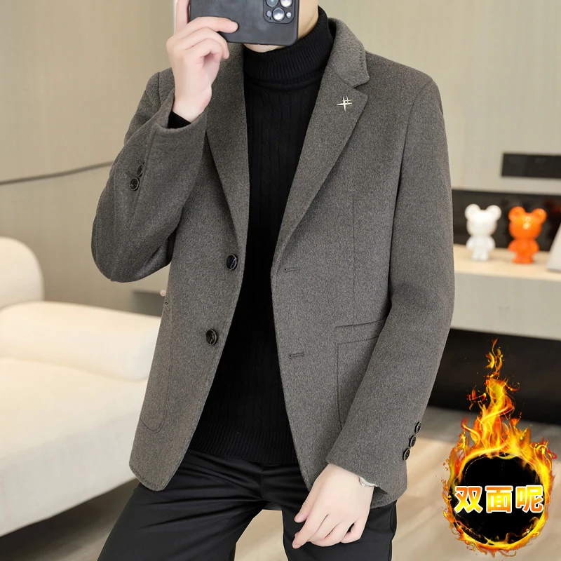 高档秋冬季双面羊毛呢西服外套男士时尚保暖潮流呢子大衣男装866