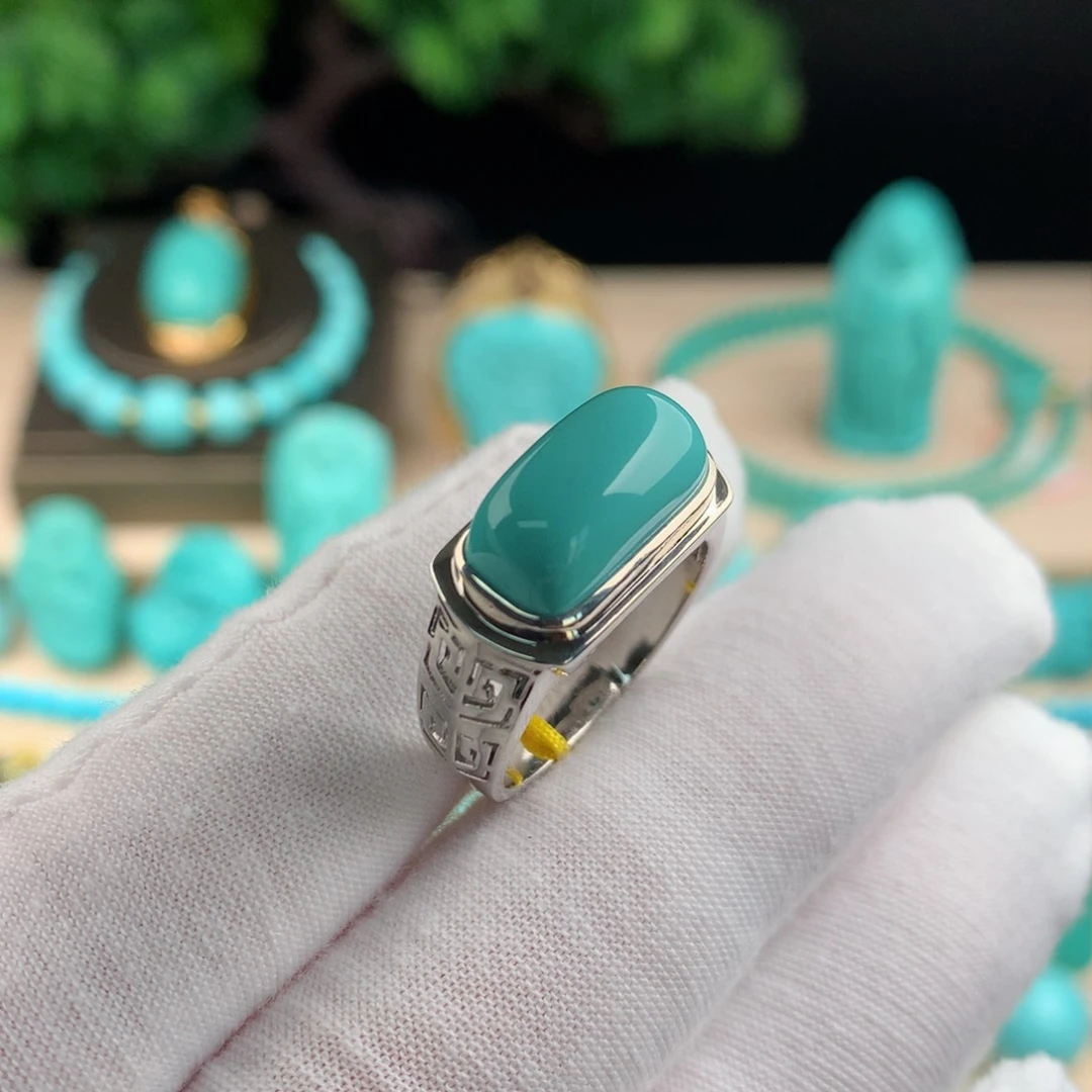 【闪购商品】绿松石珠宝奇石戒指银S925镶嵌