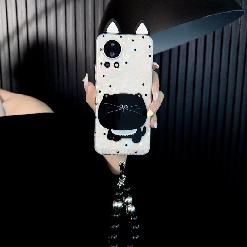 适用华为nova12手机壳新款nova12pro套nova12ultra波点黑猫耳朵女