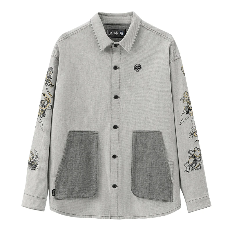 ONIARAI/鬼洗25春季新款泥棒蓝十二生肖绣花牛仔衬衫外套N140029