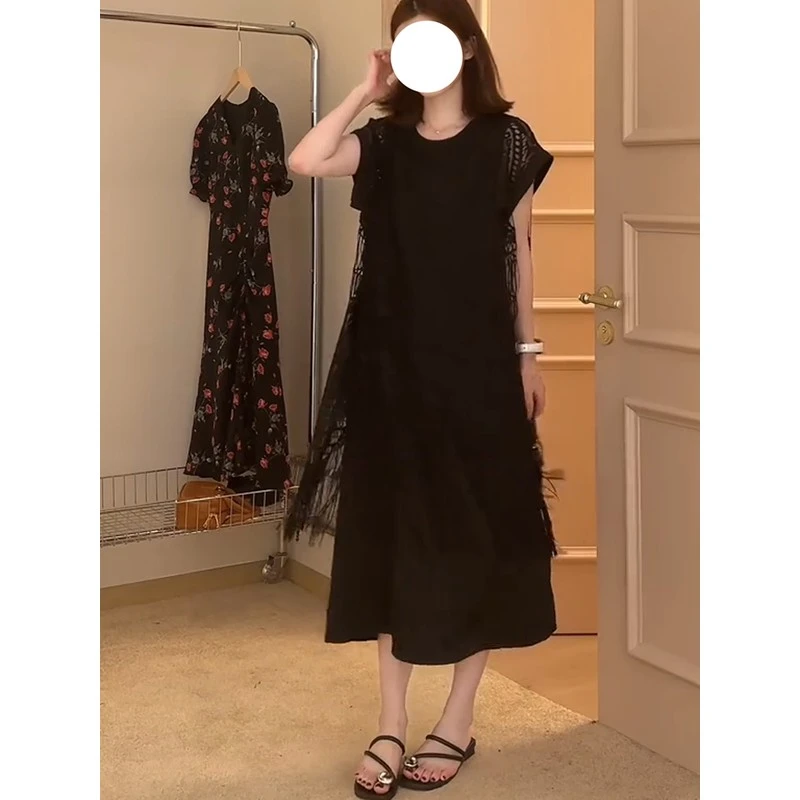 大码法式镂空连衣裙2025年夏季新款时尚显瘦纯色老钱风松弛感女装