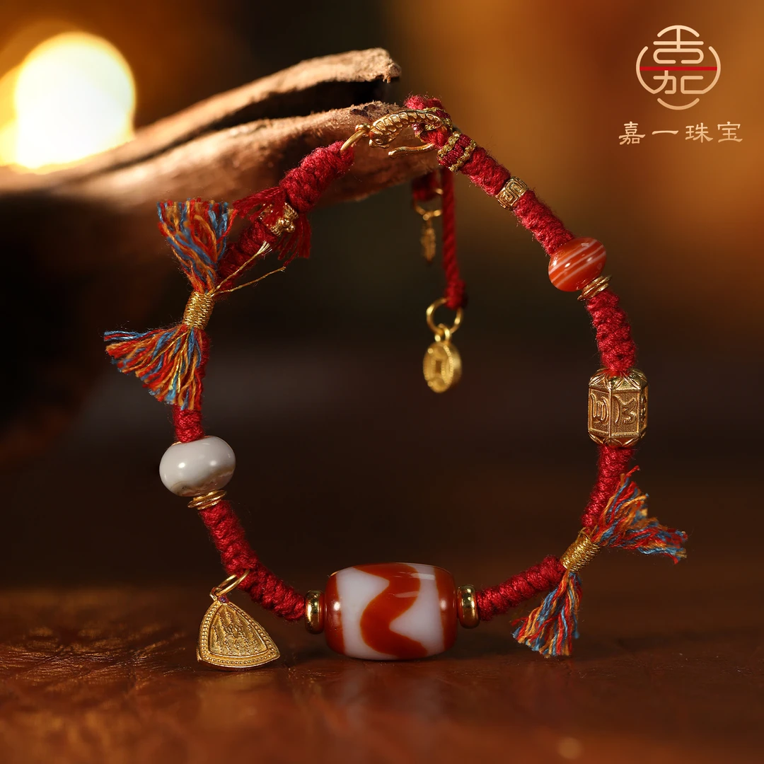 【嘉一珠宝】天珠原创设计款编绳红手绳情侣红手链显白精致时尚百搭