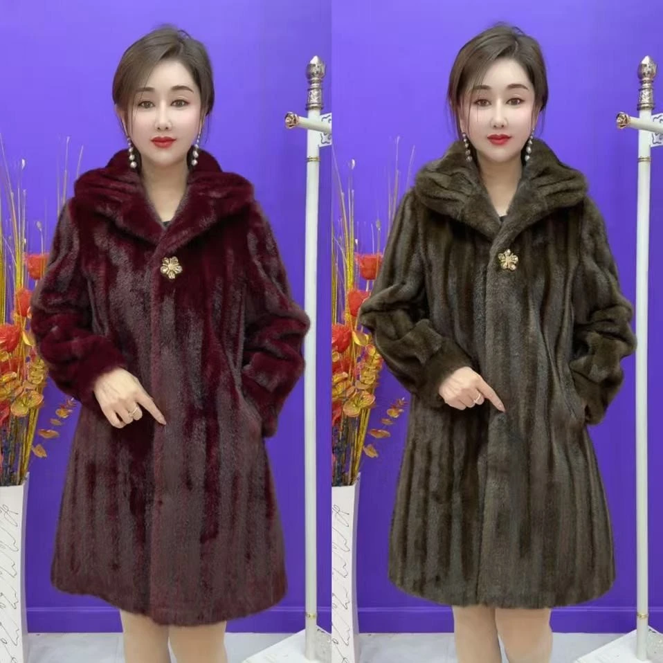 人造皮草 程环保绒中长款花包领冬款外套