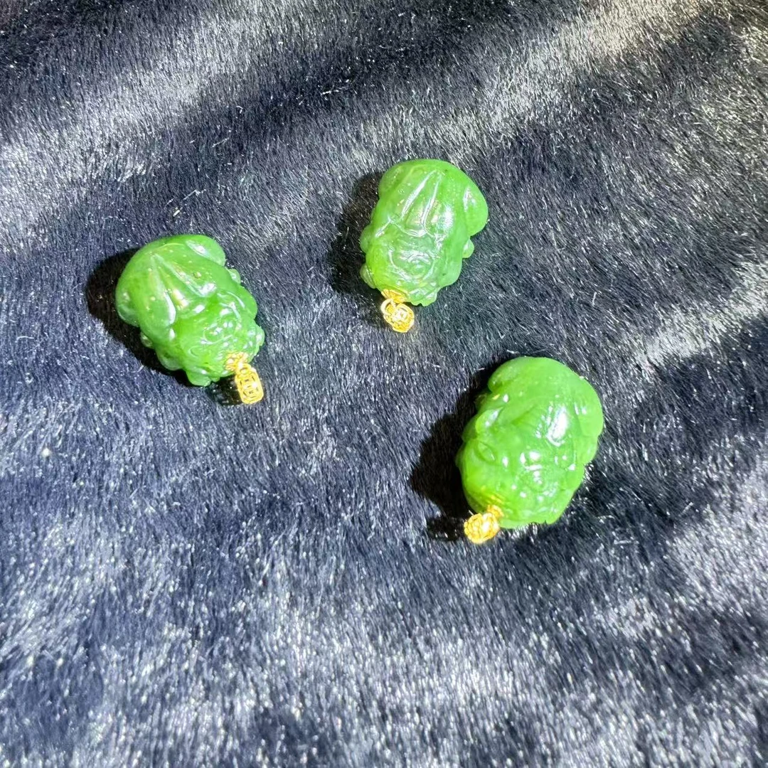 002【百百福珠宝】18K金镶嵌和田玉碧玉大貔貅-多样性只发一件-002