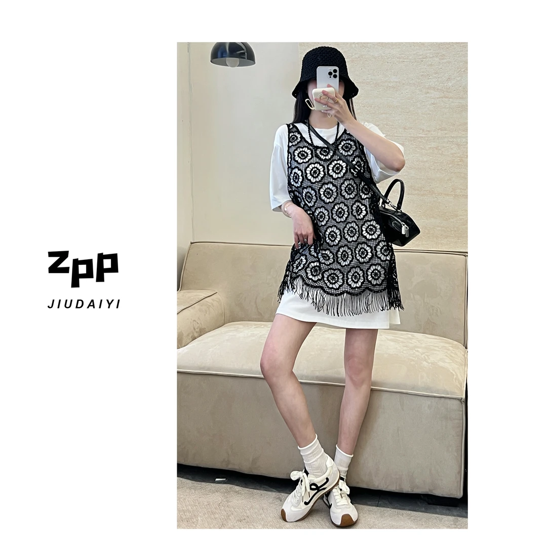 玖黛衣现货【花漾裙】新款时尚镂空针织叠穿百搭套装TZP39818