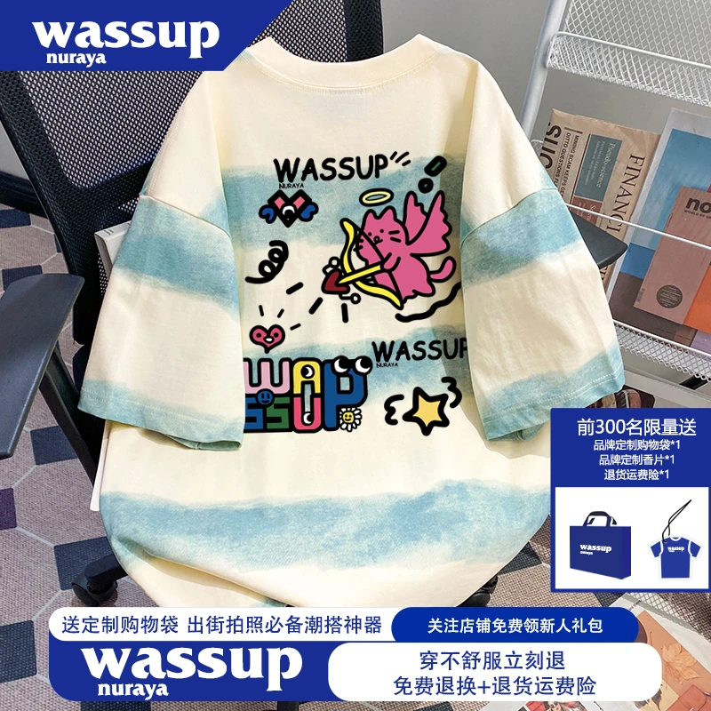 WASSUP NURAYA美式高街撞色条纹t恤男短袖夏季索罗那凉感情侣上衣