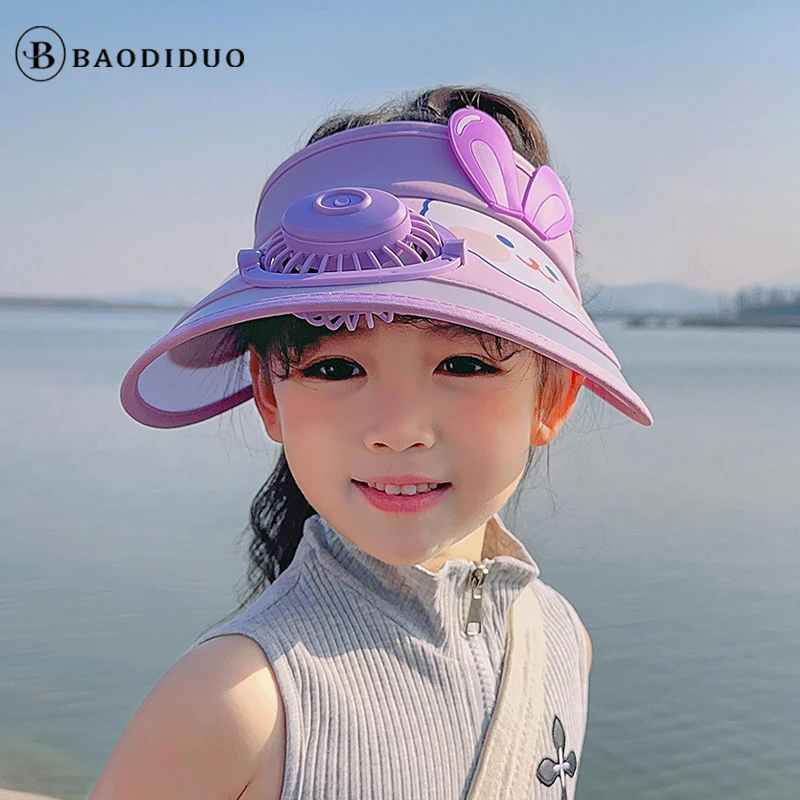 防紫外线卡通风扇帽子夏季男女童空顶帽大帽檐宝宝太阳帽