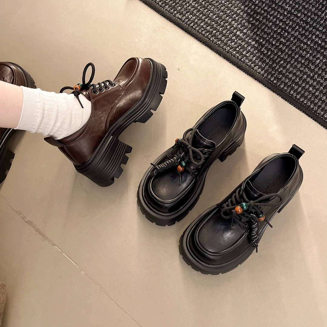 英伦风小皮鞋女2025新款秋季学院风单鞋女鞋子百搭厚底增高乐福鞋