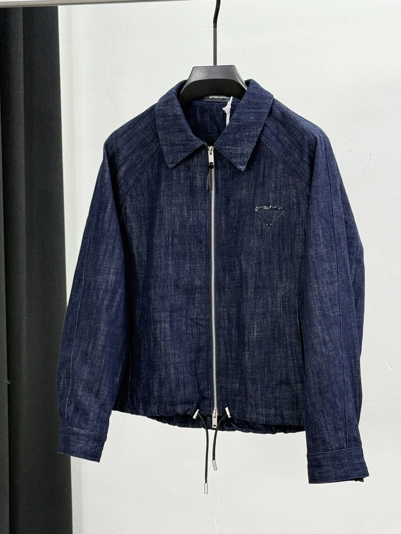 男直下摆秋季极简风翻领长袖夹克手工时尚短款男装牛仔