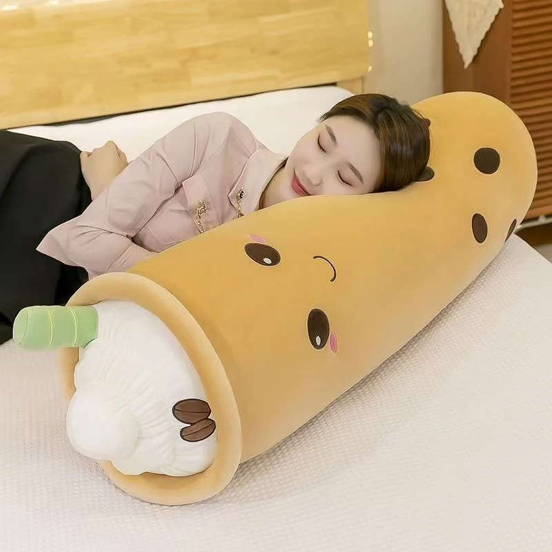 创意奶茶杯子抱枕长条枕头可毛绒玩具60cm（手工测量2-3cm）