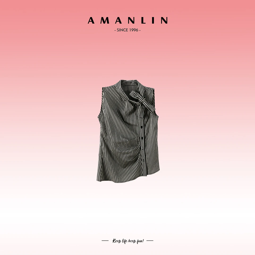 AMANLIN/阿謾琳欧若风开衫显瘦气质围巾领条纹无袖背心女Y595686