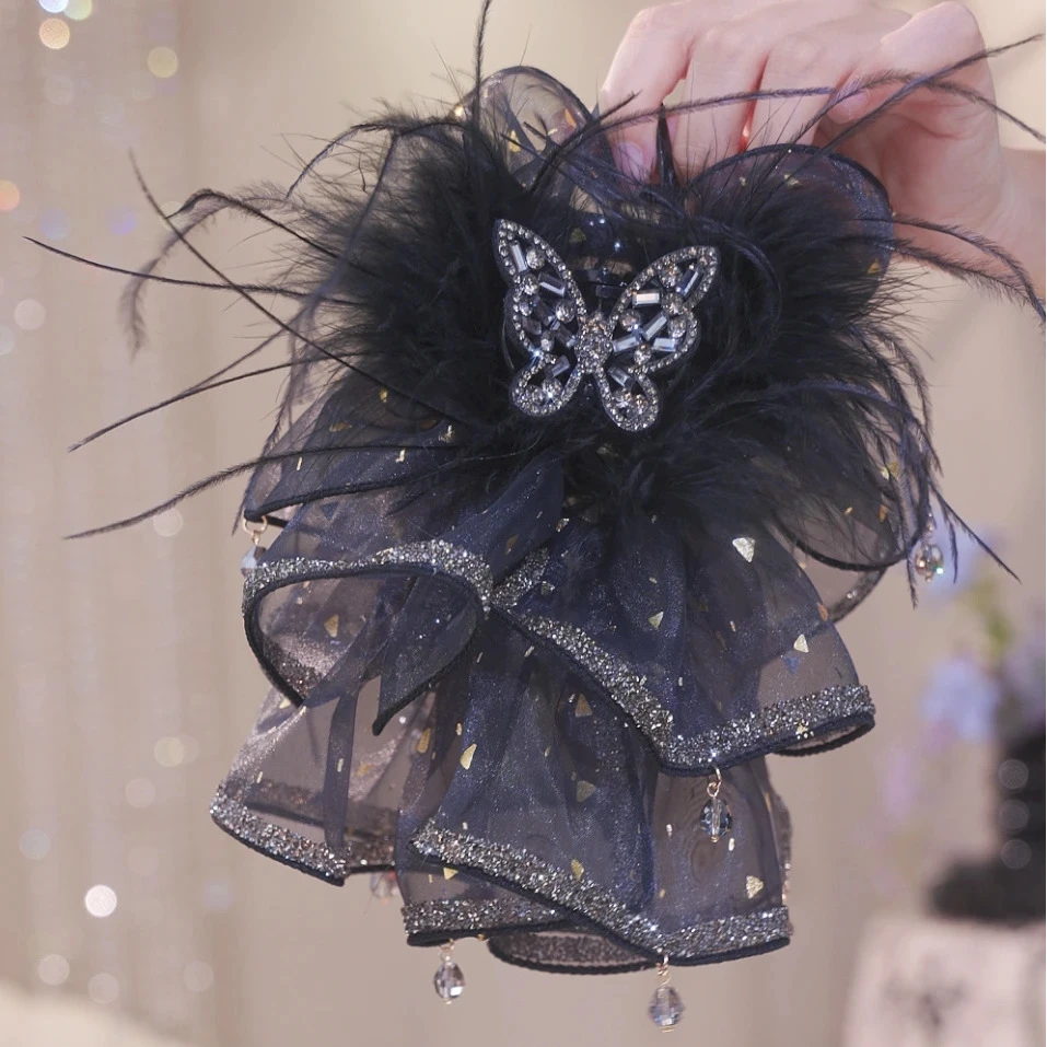 【金箔毛毛】早秋新品裙摆羽毛抓夹女显发量高级感发夹盘发鲨鱼夹】