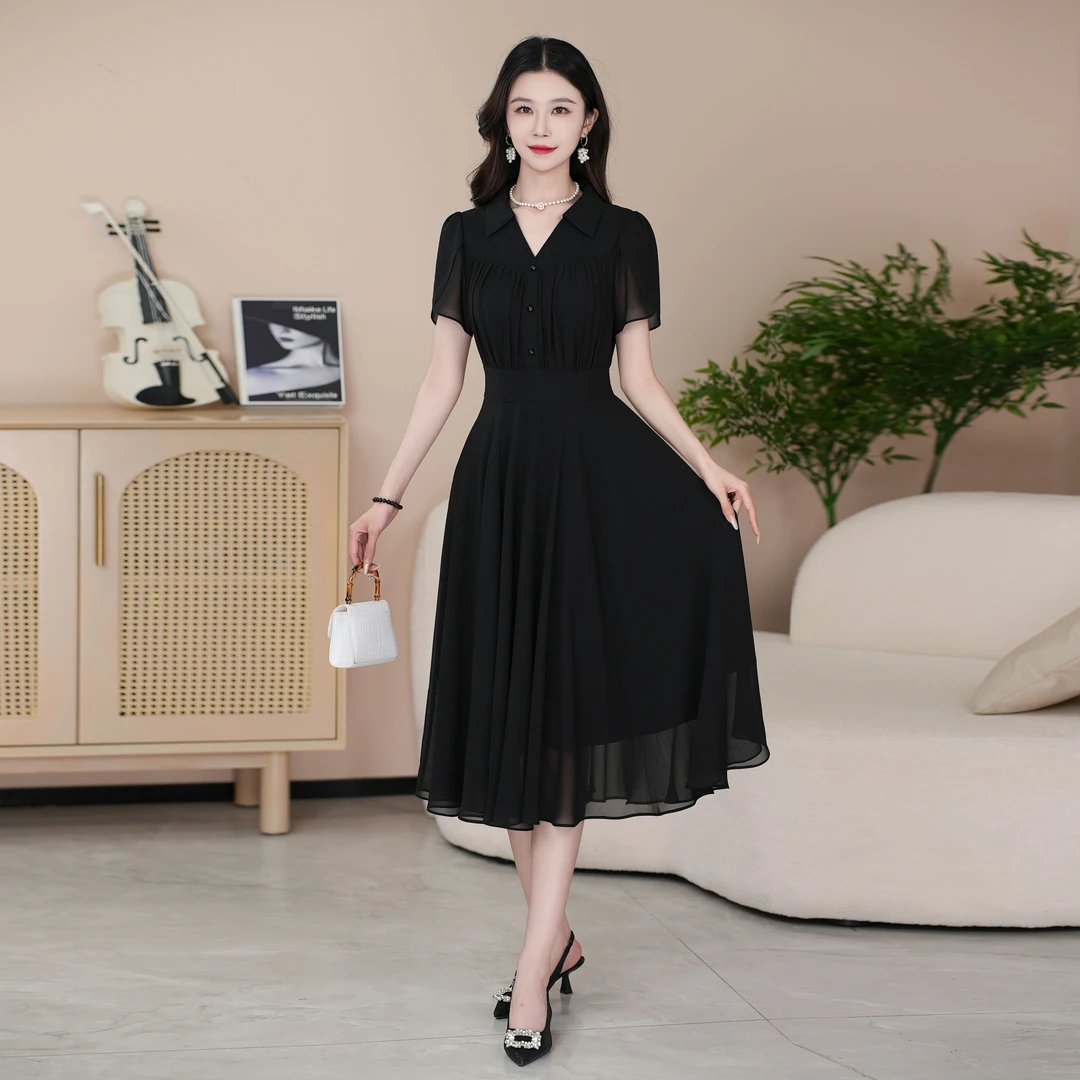 【现货】夏季丁达尔风纯色时尚气质显瘦松紧腰轻奢长裙连衣裙