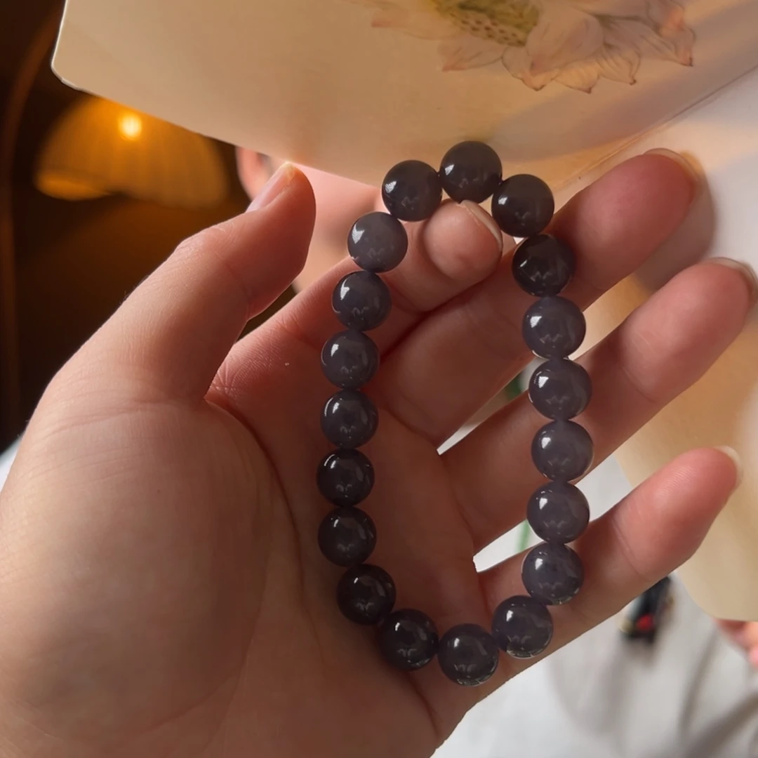 手串未镶嵌和田玉浓紫色10mm880