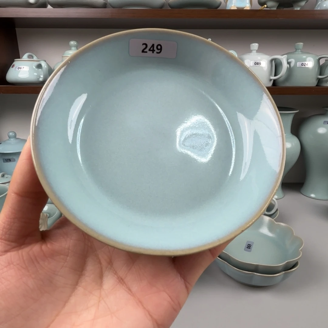 摆件陶瓷汝瓷圆洗支钉烧天青釉微瑕孤品特价249