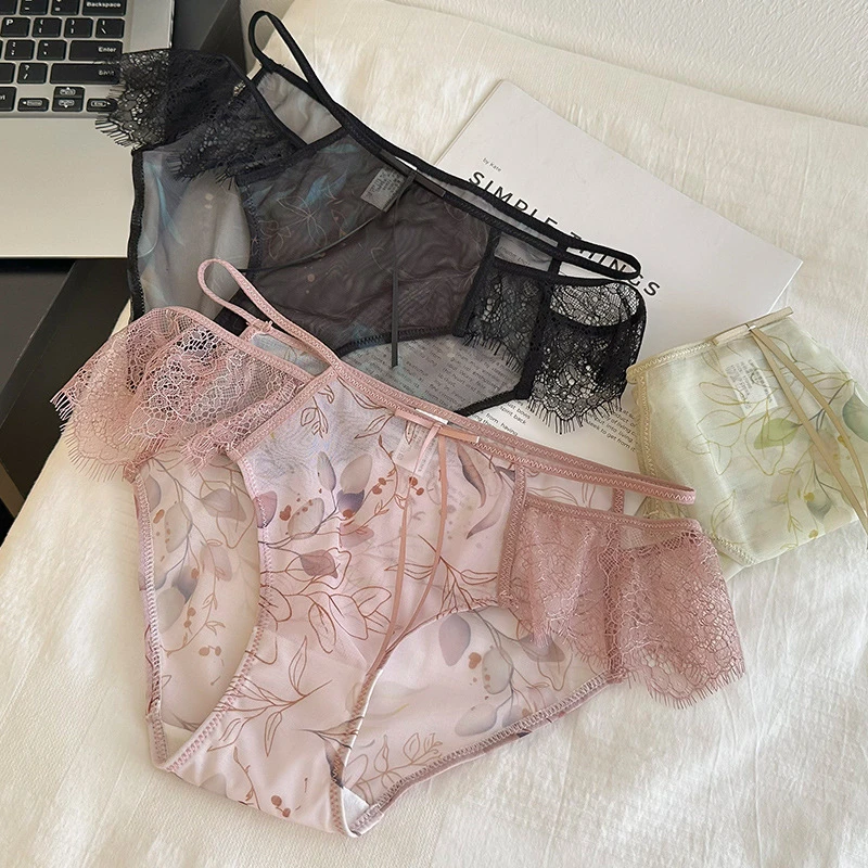 性感镂空网纱无痕蕾丝内裤薄款内衣坐着女舒适透气棉档女士三角裤