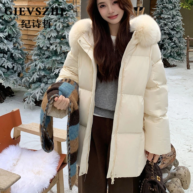 纪诗哲白鸭绒中长款羽绒服2025冬季新款宽松今年流行时尚百搭外套