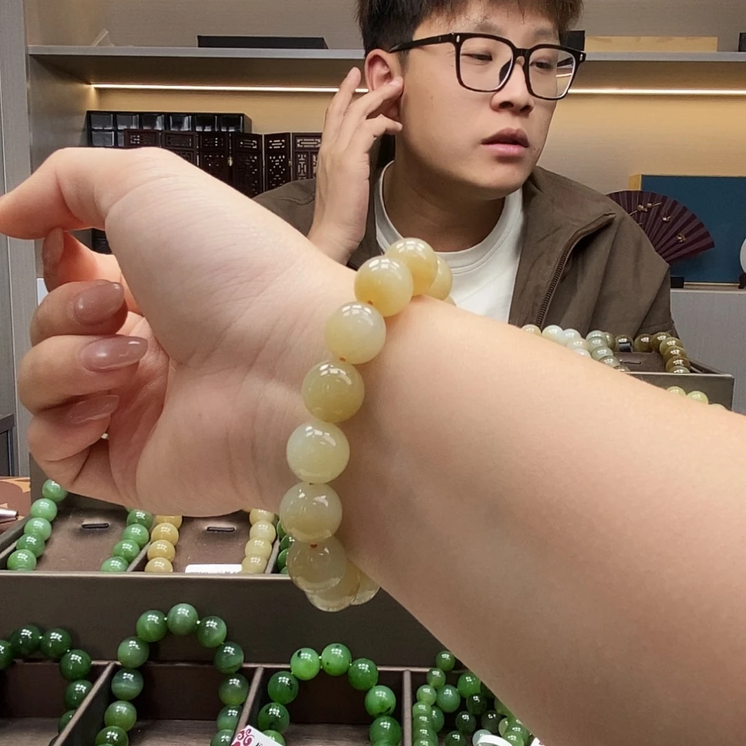 和田玉未镶嵌手串12糖白