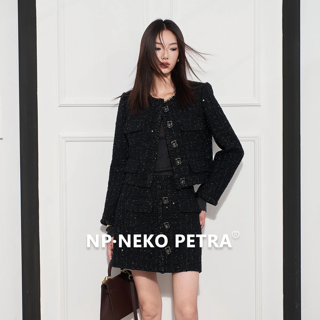 NP·Neko Petra高端羊毛粗花呢小香风套装女新款短裙短外套两件套