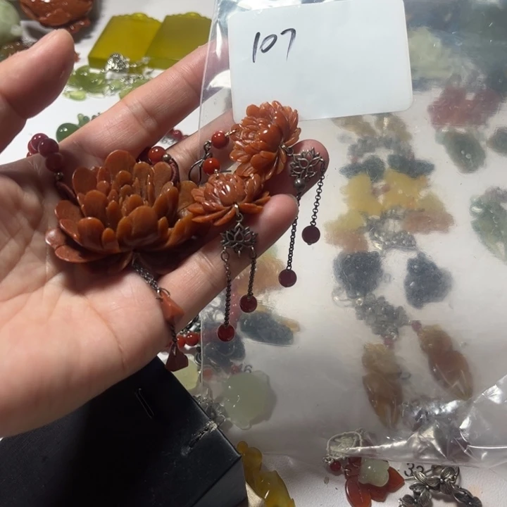 凤***音蛇纹石玉合金耳饰