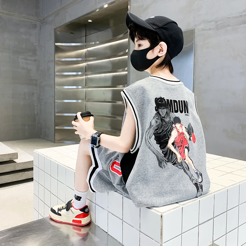 儿童装男童夏装背心套装2025新款中大童夏季男孩运动篮球服速干潮