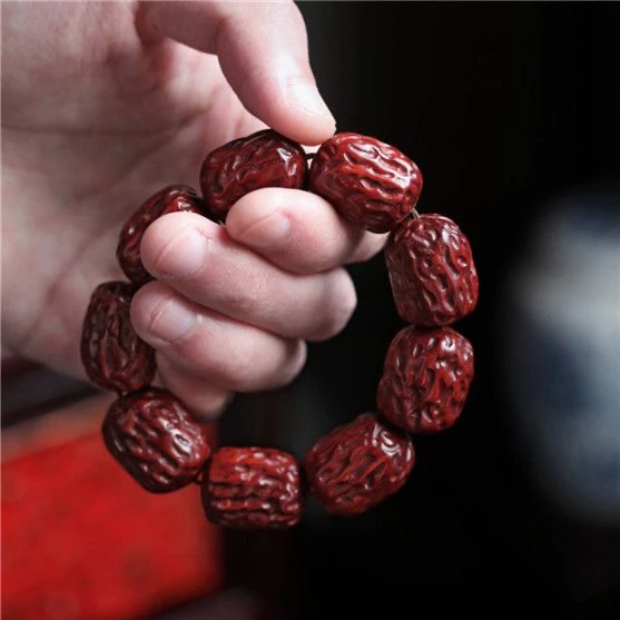 寿山石老挝石原创手串枣珠手工雕刻佛珠手链男士文玩礼物红枣摆件