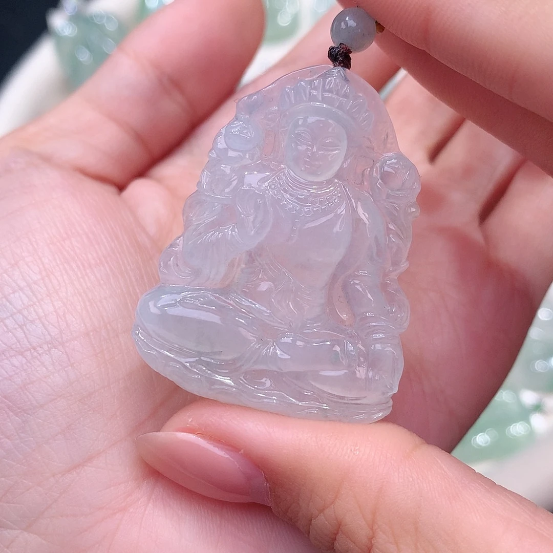 颈饰18K金镶嵌翡翠白冰度母