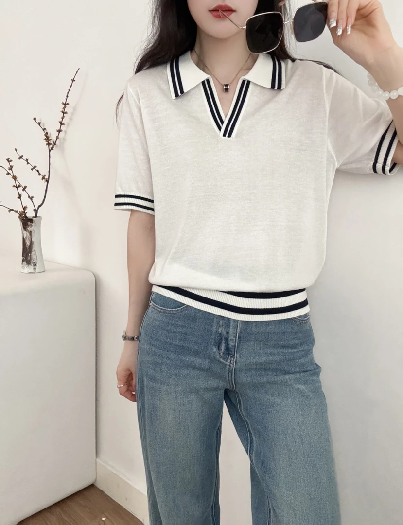 erchun/尔纯035服装夏季桑蚕丝精纺通风透气冰凉超薄polo针织短袖