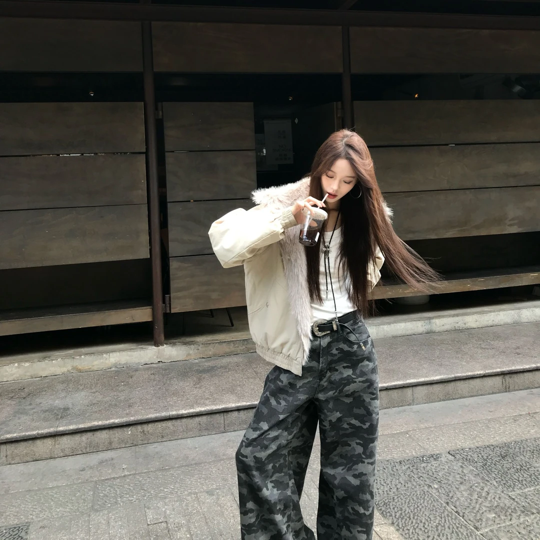 INCCER2024秋冬新款美式复古连帽棉服外套冬季夹棉毛绒上衣nn02