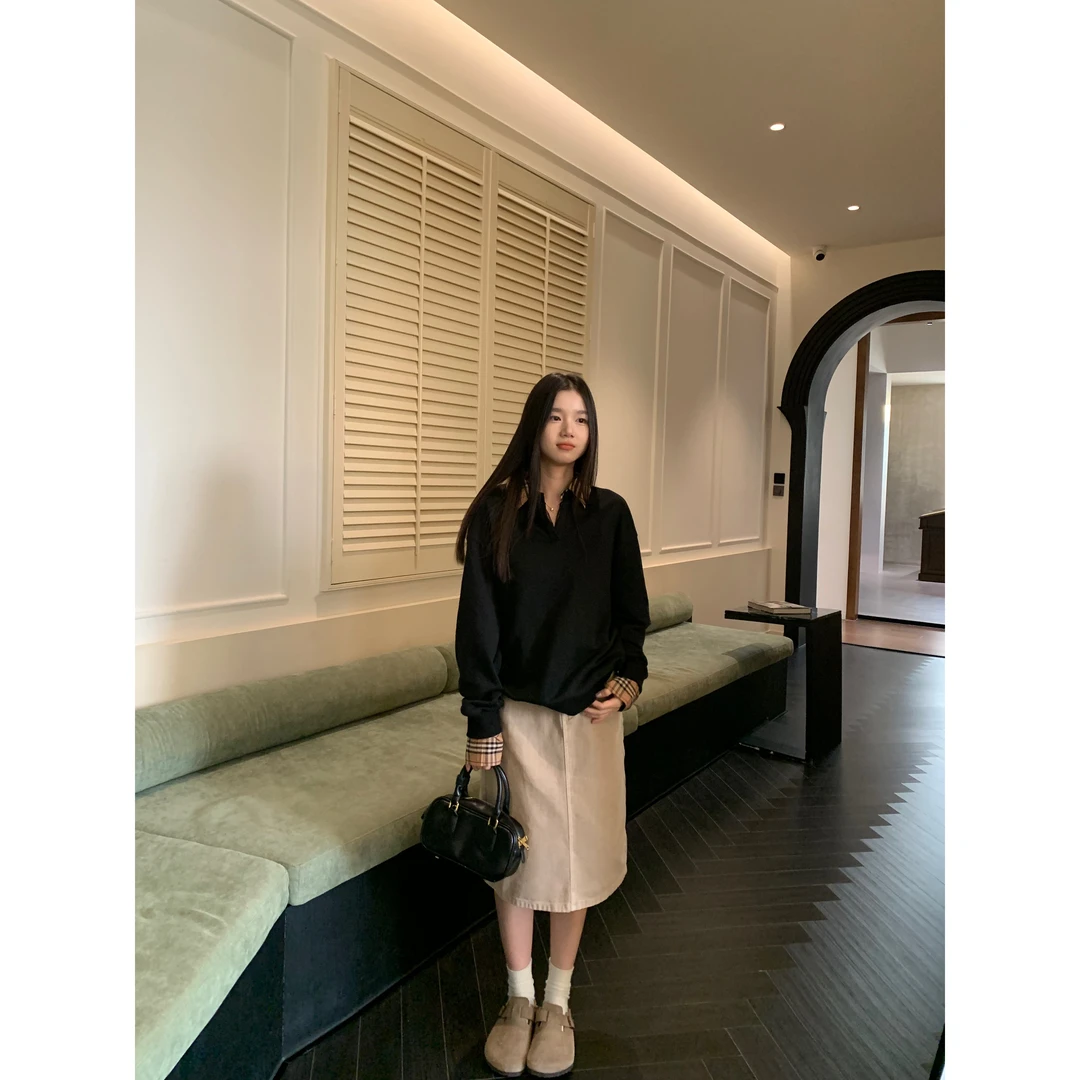 王少女【清清】卡其牛仔显瘦半身裙秋季休闲复古中长裙子B24600S43