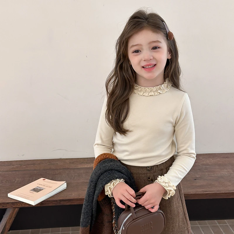 【惊喜】秋季女童韩版甜美立体花边儿童长袖打底衫25G038