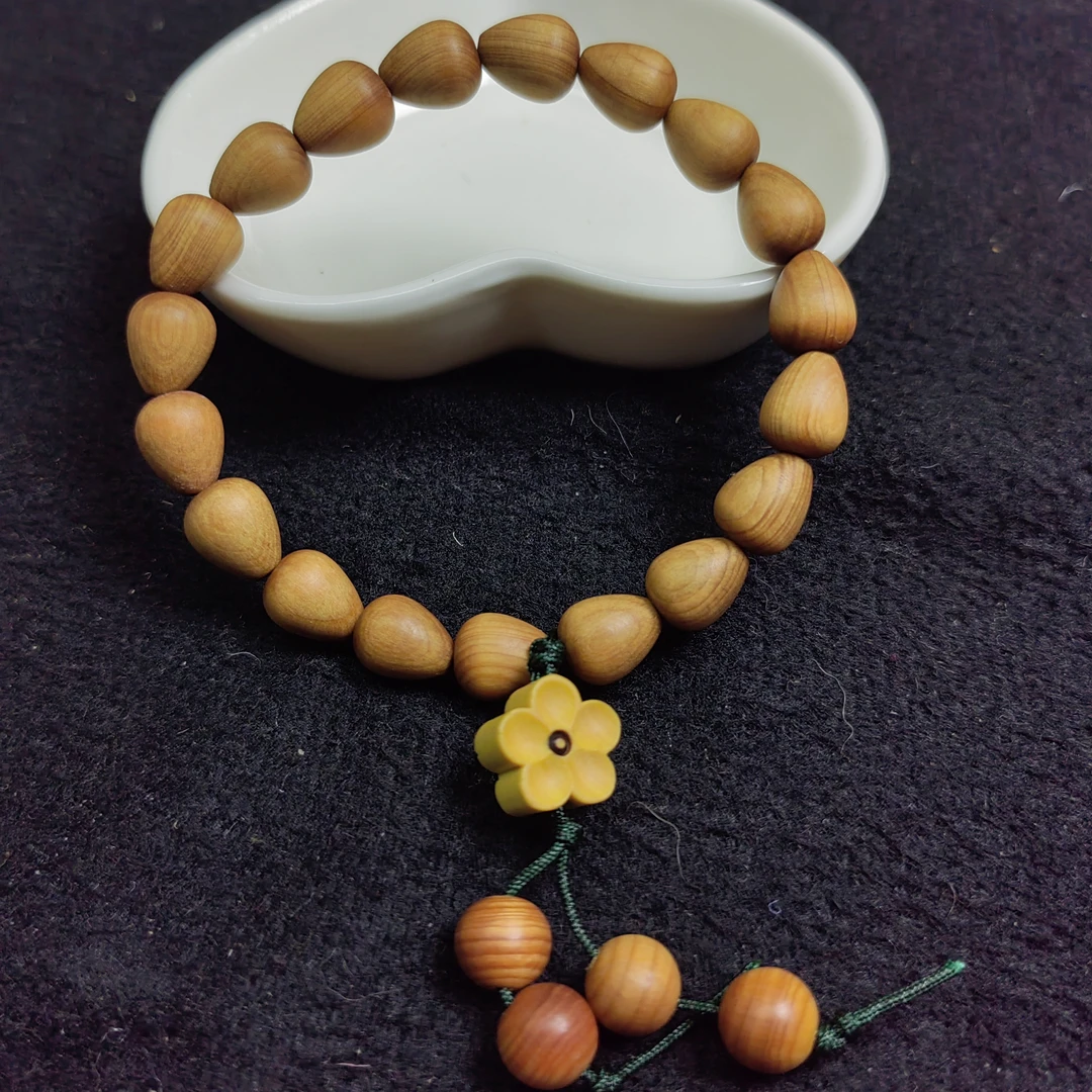 高油崖柏木水滴佛珠手串带花朵吊坠DIY的饰品男女手串情侣手链