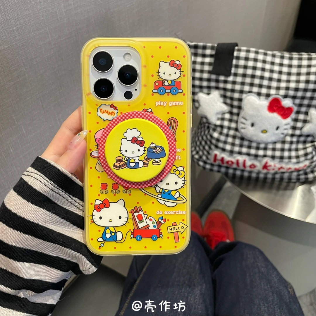 可爱蛋糕KT猫磁吸支架适用苹果16promax/15/14/13防摔保护手机壳