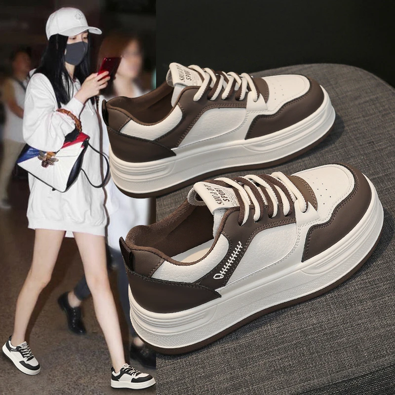 新款2025韩版增高学生休闲板鞋平底厚底板鞋休闲拼色秋季时尚女鞋
