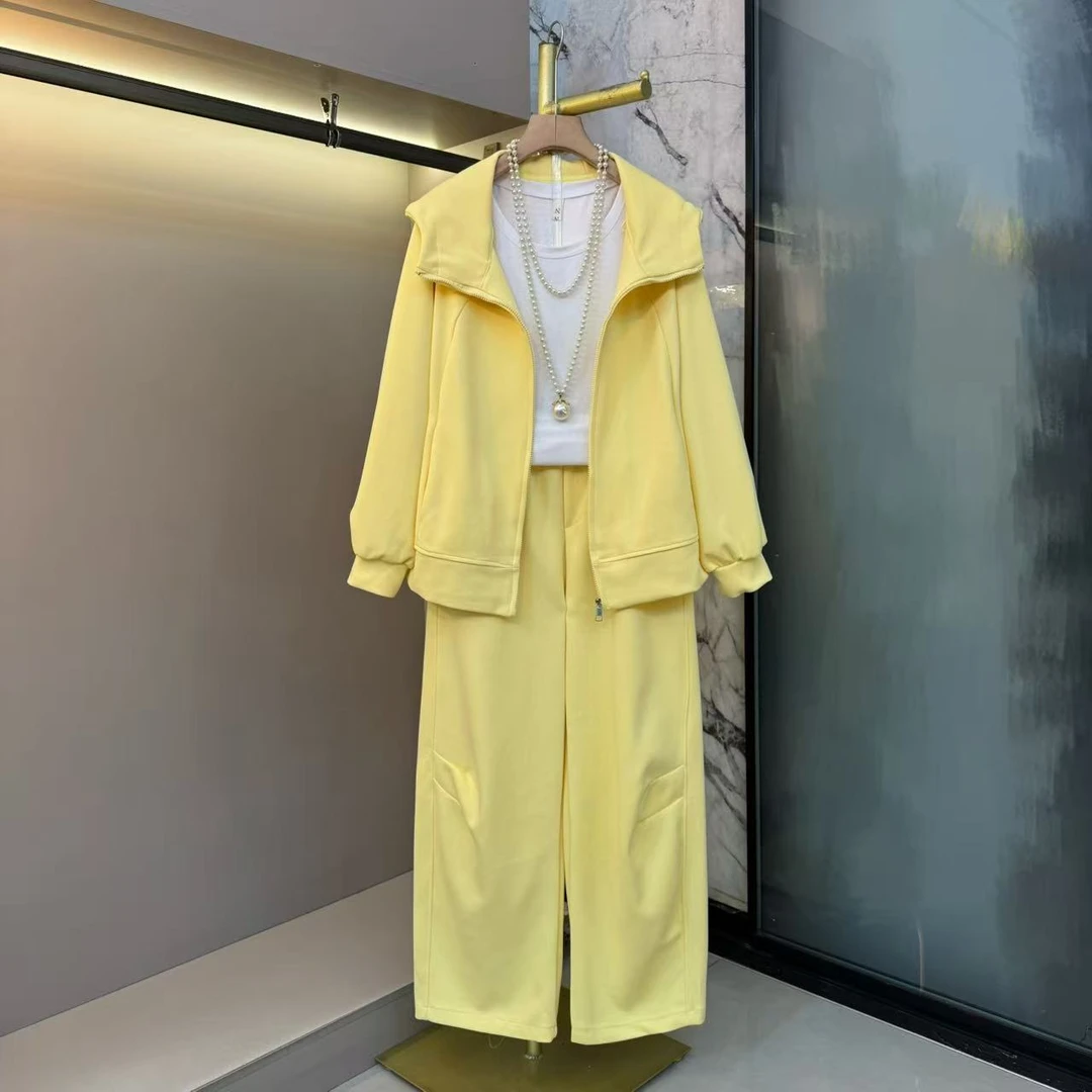 2025早秋高级法式简约设计运动显瘦气质连帽外套+裤子套装1003