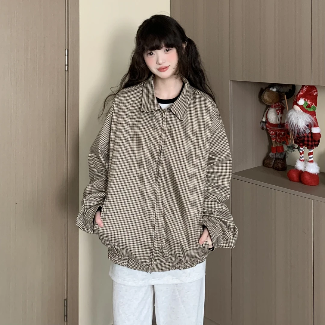EZEK春季新款2025两面穿千鸟格夹克vintage休闲短外套男女复古潮