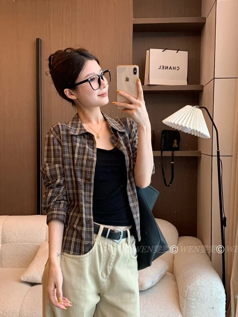 WEN 两穿！港复古感格子休闲长袖衬衫WWC0152
