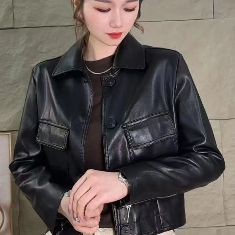 真皮新款高级质感皮衣女外套短款春秋今年流行的机车服软皮夹克